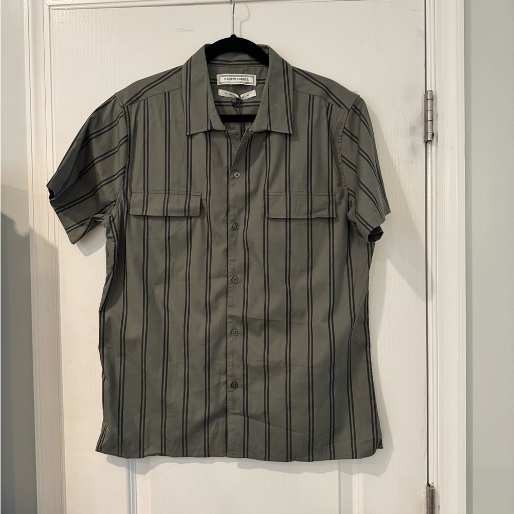 Hauste and Harte Men's Olive Striped Button Down Shirt NWT
